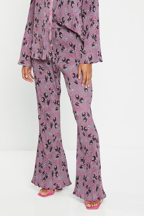 Printed plisse trousers - cherry print