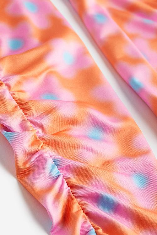 Gathered leggings - orange/floral