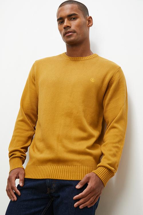 Enzyme washed regular fit textured knit - mustard