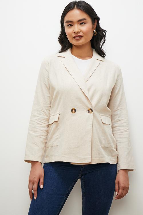 Linen longline blazer - oatmeal