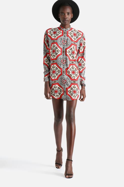 His Rayon Tile Print Shirt Dress