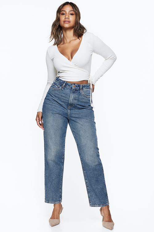 Curvy fit mom ultra high ankle jeans - denim blue