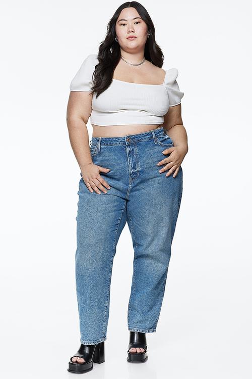 Curvy fit mom ultra high ankle jeans - denim blue 