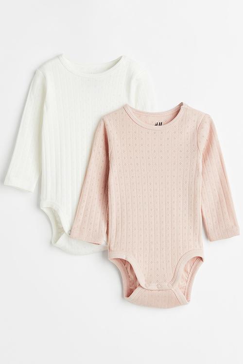 2-Pack long-sleeved bodysuits - powder pink/white