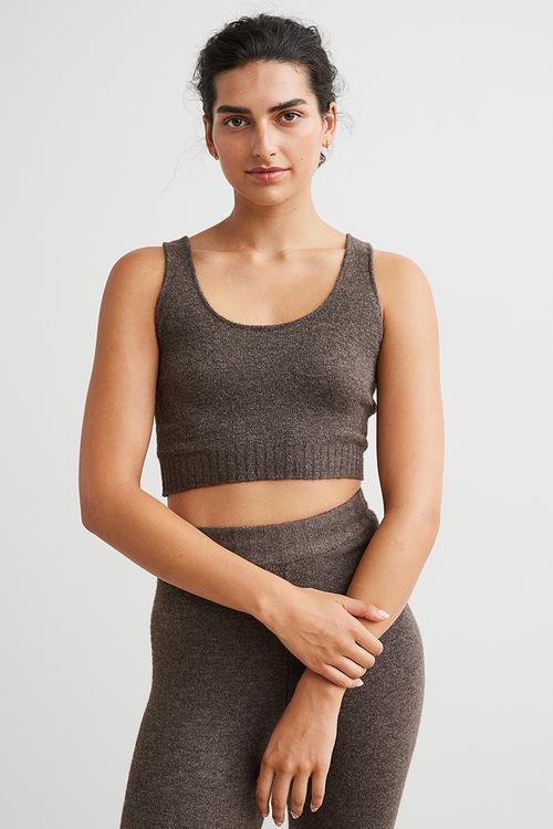 Fine-knit cropped sweater vest - brown marl