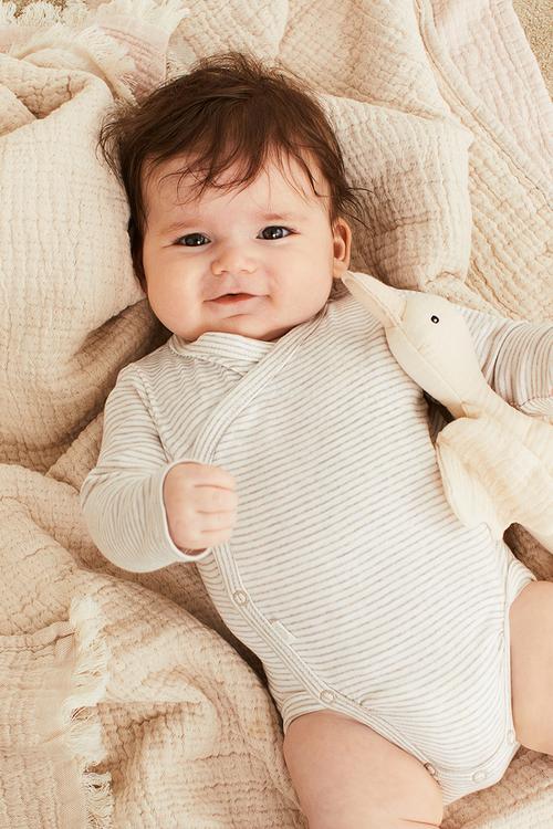 3-Pack long-sleeved bodysuits - light beige/striped