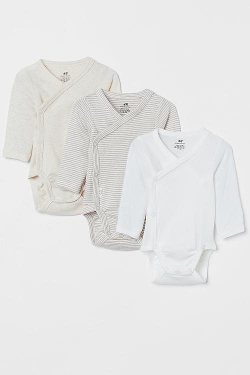 3-Pack long-sleeved bodysuits - light beige/striped