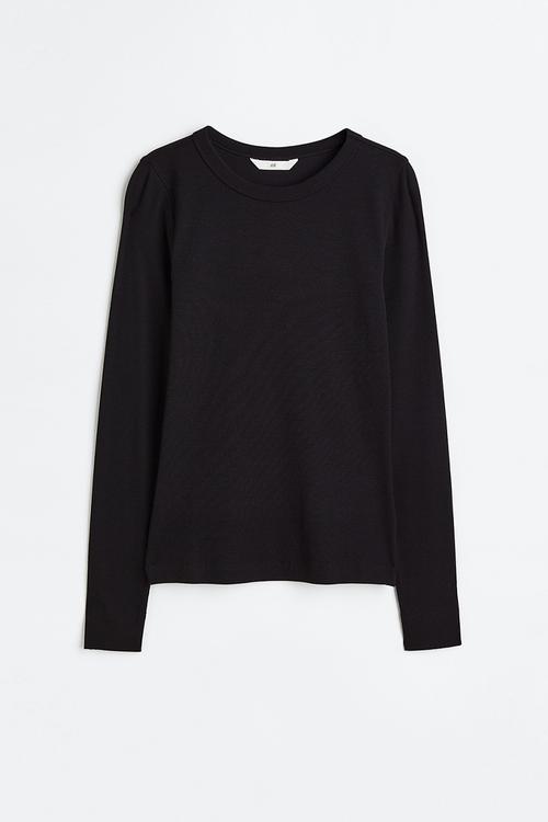 Ribbed modal-blend top - black