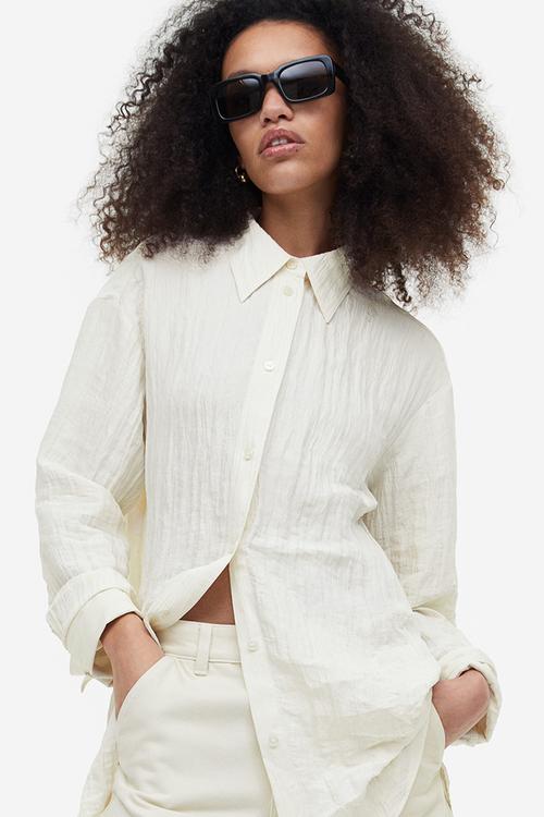 Crinkled chiffon shirt - white
