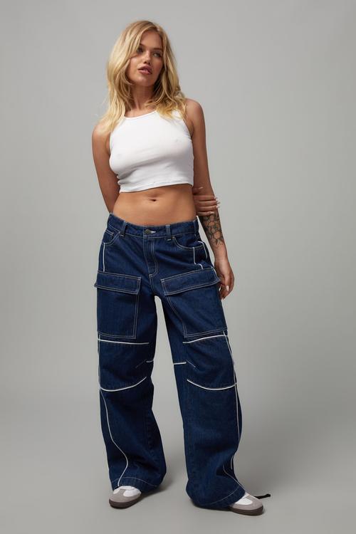 Hype front pocket jean - Indigo/white piping