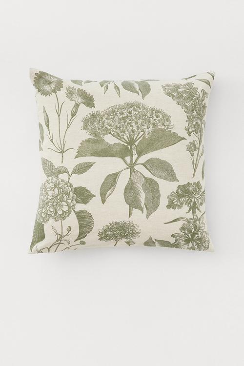Patterned cushion cover - khaki green/floral