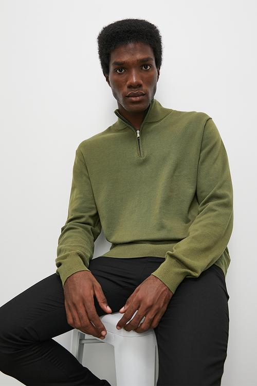 Slim fit quarter zip l/s turtleneck knit - fatigue