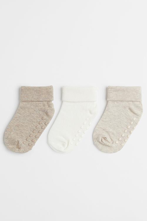 3-Pack anti-slip-socks - beige marl/white