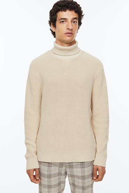 Regular fit polo-neck jumper - light beigeDNU