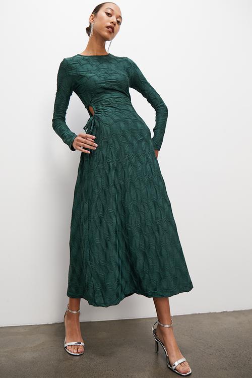 Side cutout burnout midi dress - pacific green