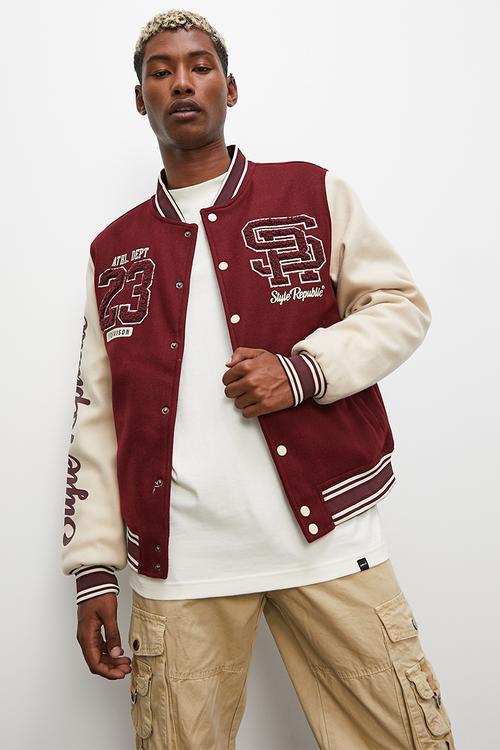 Padded varsity bomber jacket - berry & stone