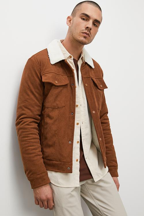 Tibet sherpa lined corduroy trucker jacket - taupe