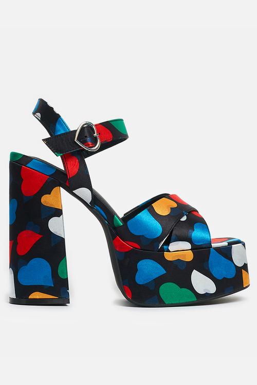 Sugar pocket platform heel - black/multi hearts