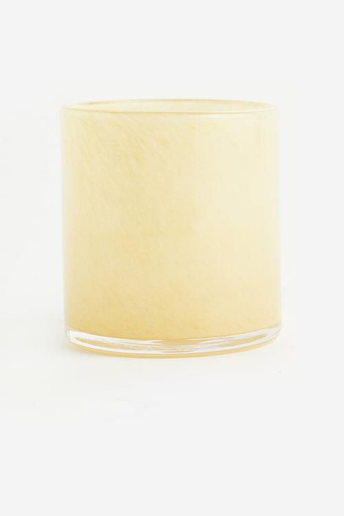 Small glass tealight holder - light yellow