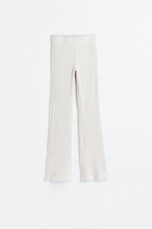 Ribbed flared trousers - light beige