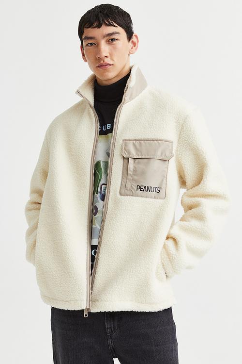 Relaxed fit fleece jacket - cream/snoopy