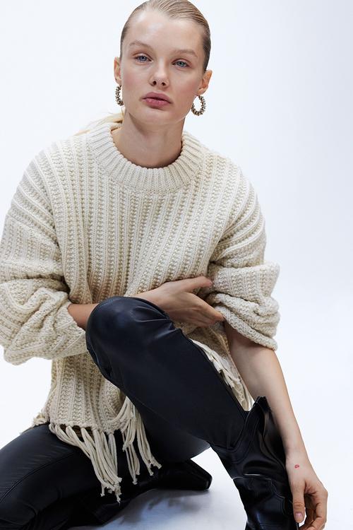 Fringe-trimmed jumper - white