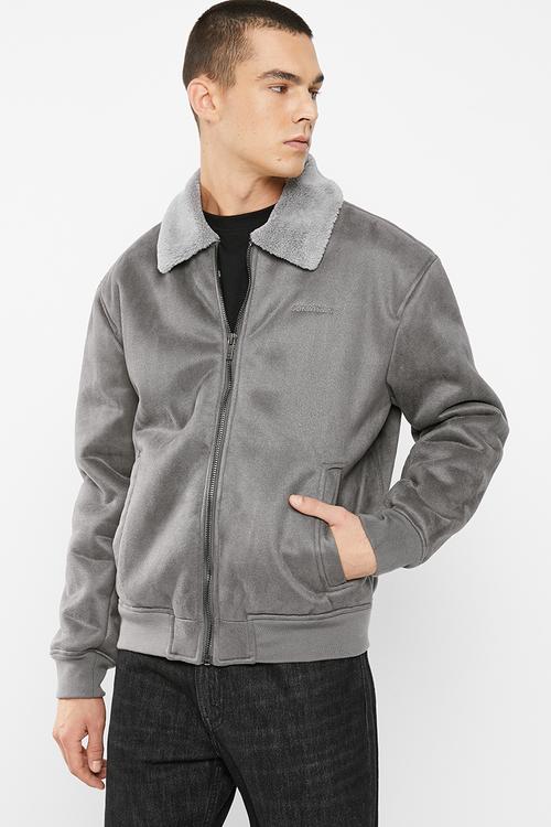 Finley mock suede zip through jacket with sherpa internals - grey