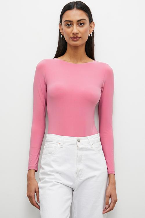 Long sleeve boatneck bodysuit - heather rose