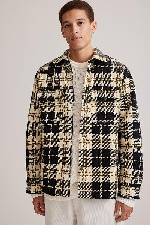 Relaxed fit padded shacket - yellow/black checked