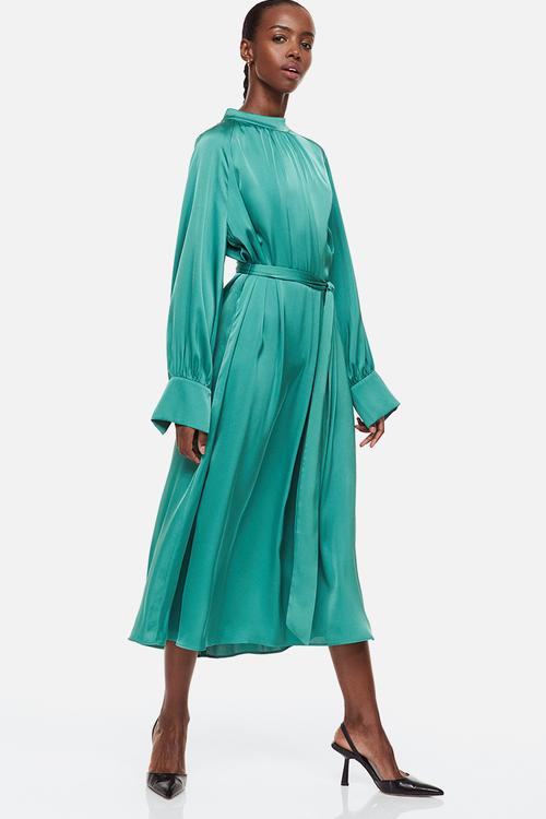 Tie-belt satin dress - green