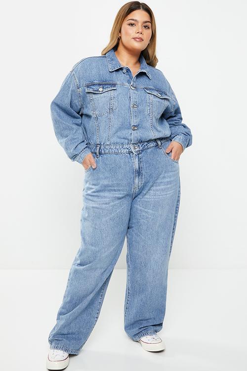 Long sleeve denim boiler suit - bells blue