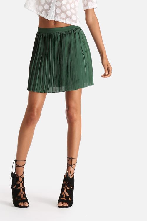 Platform Satin Pleated Skirt