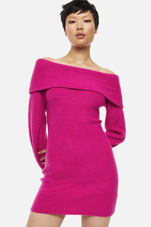 Off-the-shoulder bodycon dress - cerise