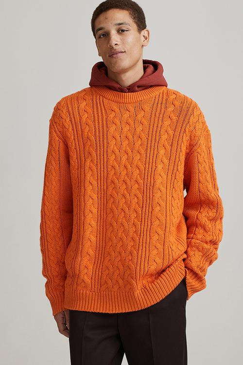 Relaxed fit cable-knit jumper - orange