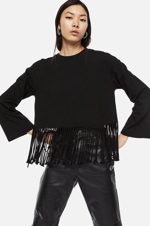 Fringe-trimmed top - black