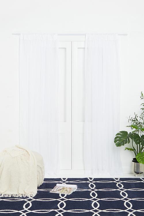 Plain voile taped curtain - white