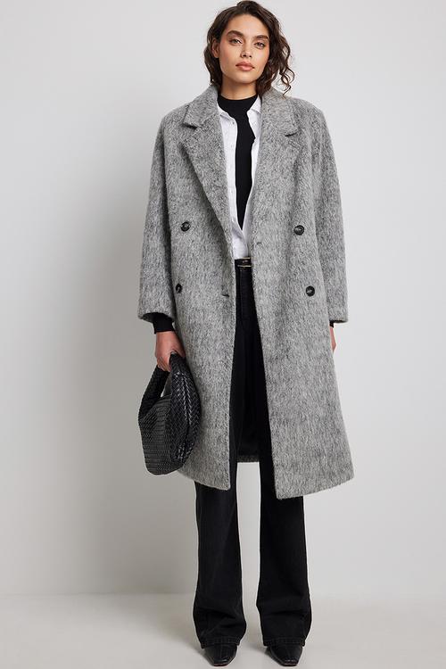 Wool blend double breasted coat - light grey