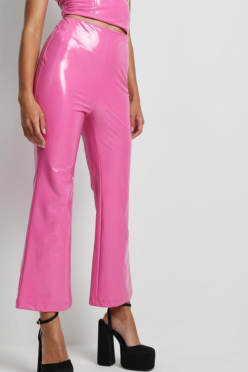 Vinyl kick flared pants - pink