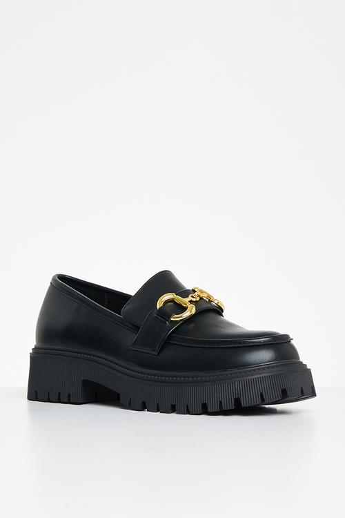 Mia gold trim loafer - black