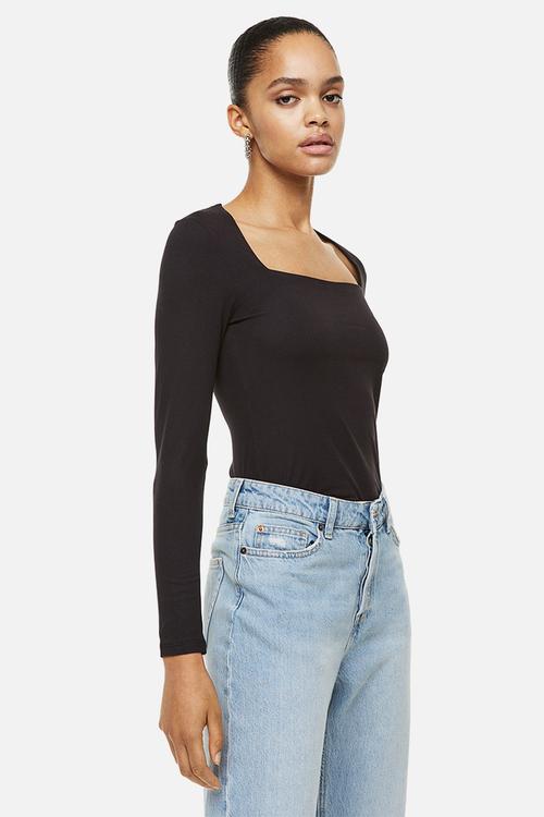 Long-sleeved jersey top - black