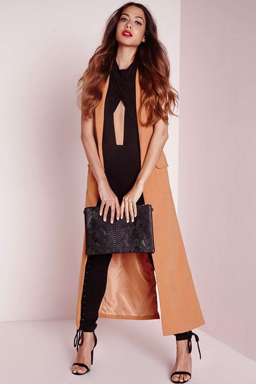 Sleeveless Longline Utility Duster Jacket