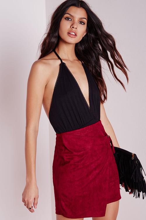Plunge Neck Scallop Trim Bodysuit