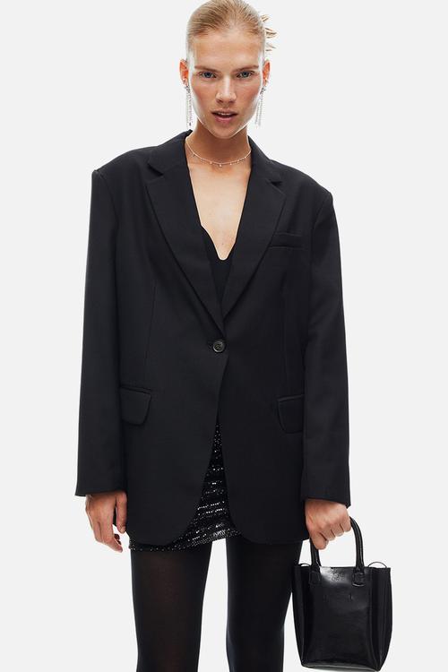 Oversized single-breasted blazer - black