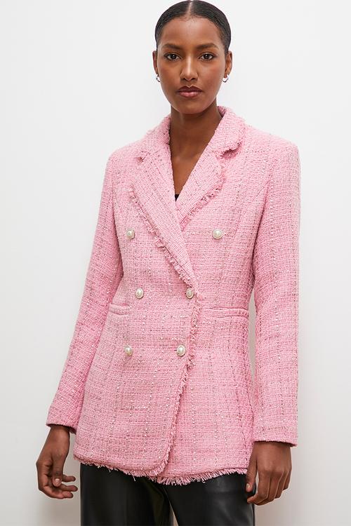 Double breasted tweed blazer - pastel pink