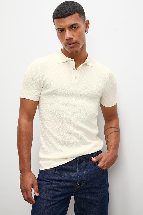 Jacquard s/s knit golfer - cream
