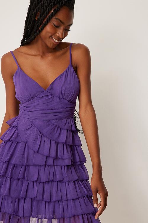 Bottom frill mini strap dress - dark purple