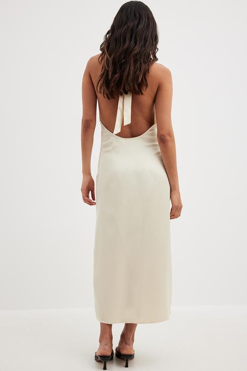 Twisted front satin midi dress - white