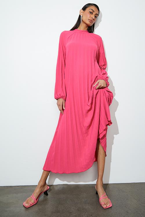 Pleated trapeze maxi dress - Pink Yarrow