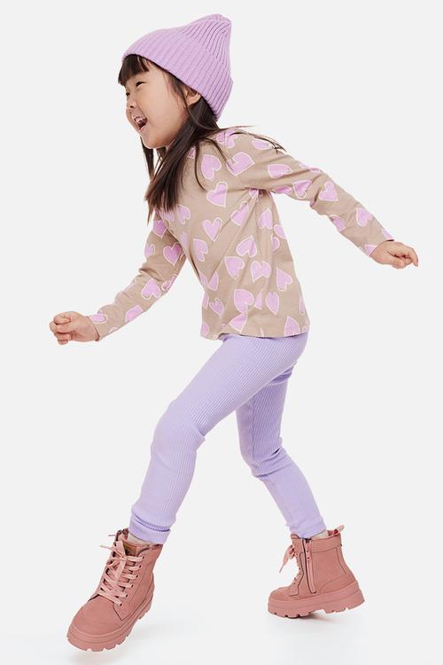 Ribbed cotton leggings - light purple