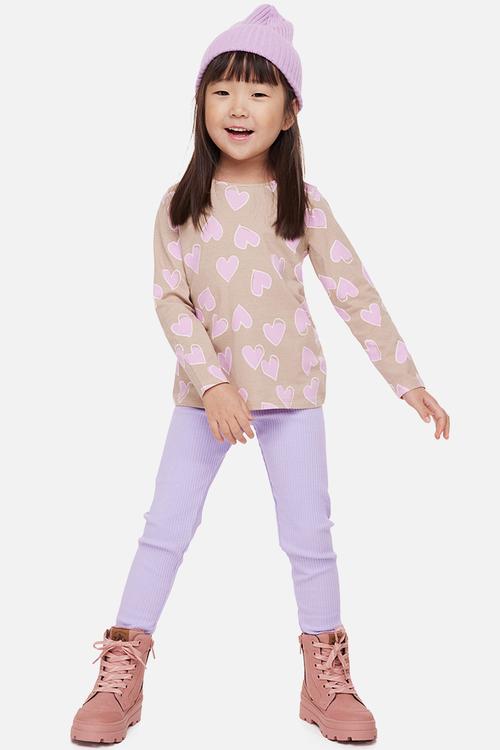 Ribbed cotton leggings - light purple